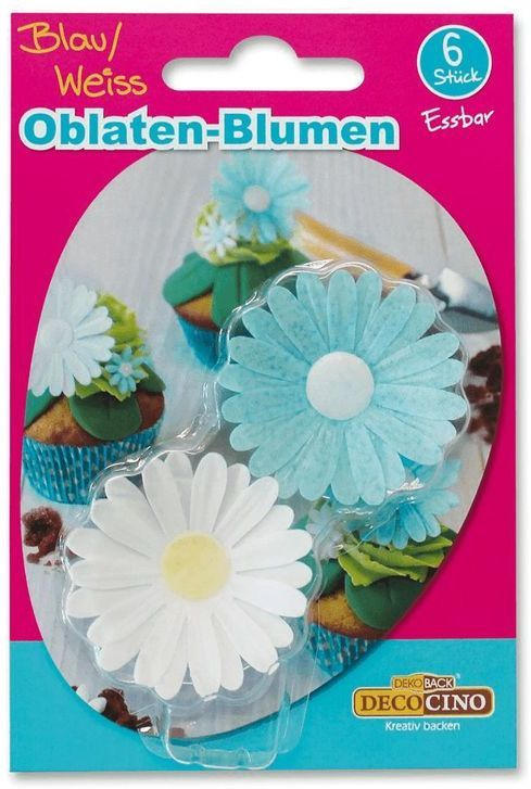 DEKOBACK essbare Oblaten-Blumen 6 Stück blau/weiß