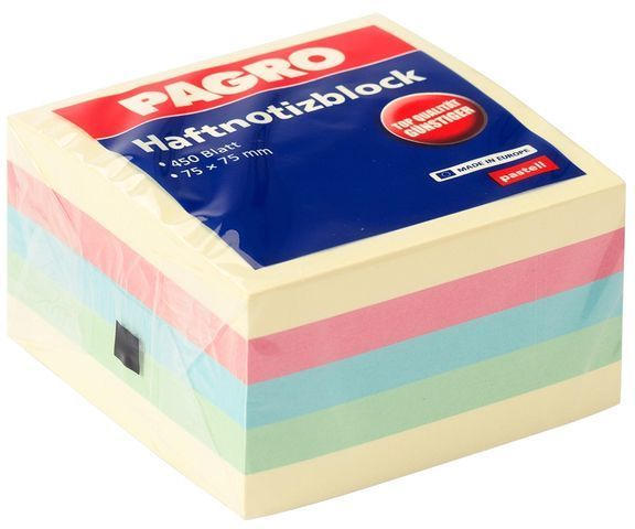 PAGRO Haftnotizblock 75 x 75 mm 450 Blatt pastell