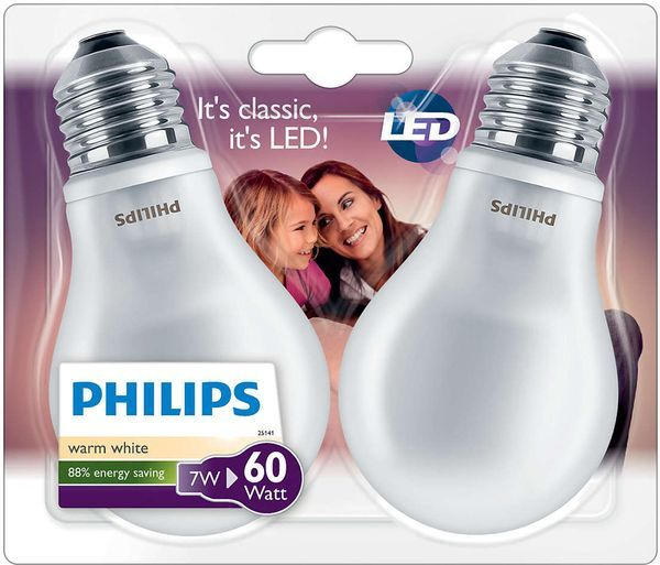 PHILIPS LED-Lampe ”Classic” E27 7 Watt warmweiß 2 Stück