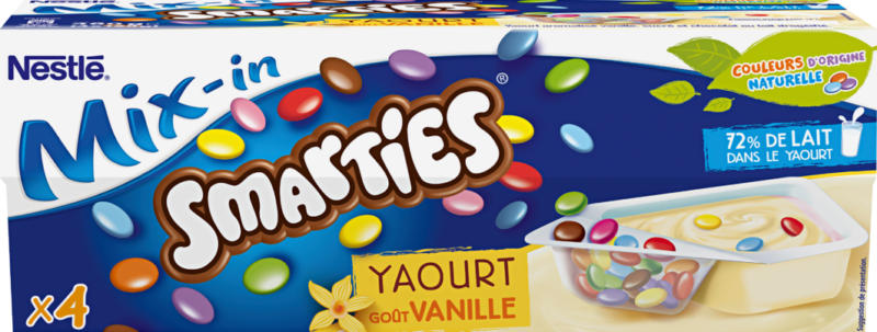 Yogourt Mix-in Nestlé, Vanille aux Smarties, 4 x 120 g
