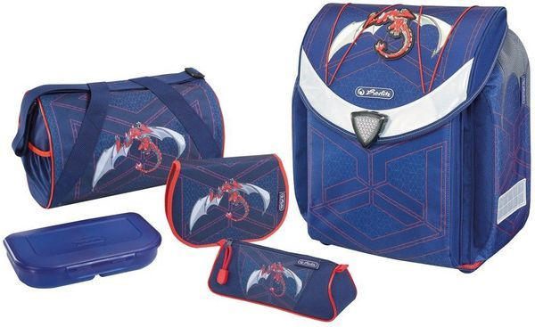 HERLITZ Schultaschen-Set ”Flexi Drache” 5 Teile blau