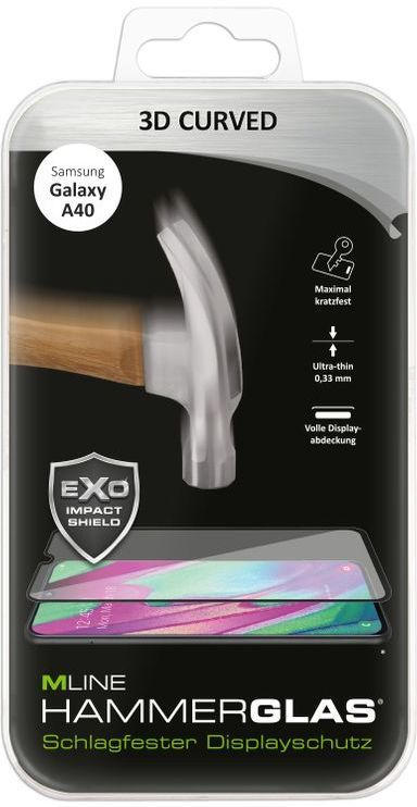 MLINE Hammerglas ”3D Curved” für Samsung Galaxy A40 transparent