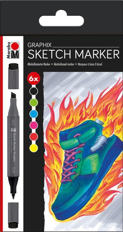 MARABU Sketch Marker ”Graphix - Heat” 6 Stück mehrere Farben