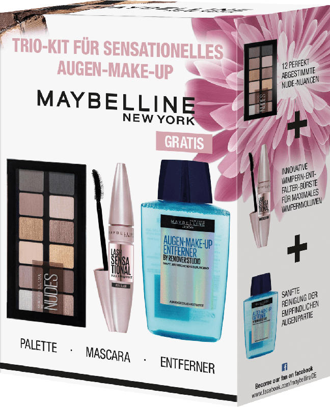Maybelline New York Vorteilsset Bestseller Lash Sensational + the Nudes + Augenmakeup Entferner