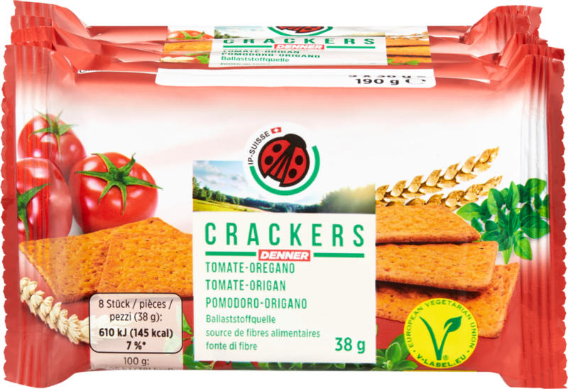 IP-SUISSE Crackers , Tomate-Oregano, 5 x 38 g