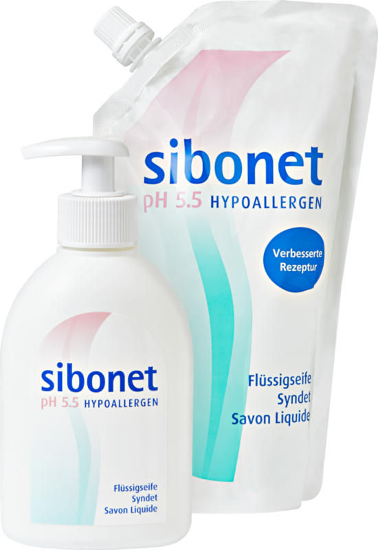 Sapone liquido Sibonet, Dispenser, 250 ml, e ricarica, 500 ml