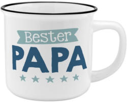 Porzellantasse in Emailleoptik "Bester Papa" 0,35 Liter weiss/blau