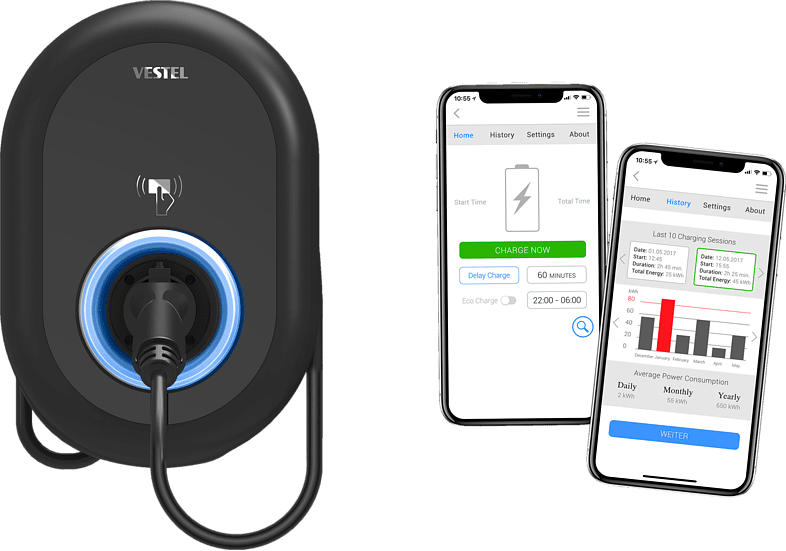 VESTEL EVC04-AC11SW-T2P HOME SMART Ladestation für Elektrofahrzeuge, Schwarz