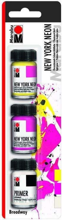 MARABU Schwarzlichtfarbe-Set "New York Neon - Broadway" 3 x 15 ml