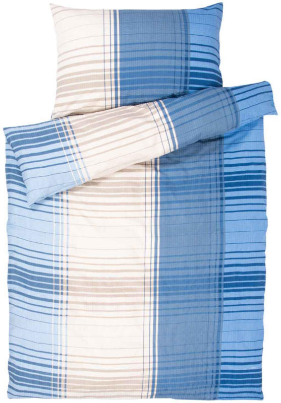 Parure de lit à rayures bleues et beiges - (Prix de la plus petite taille)