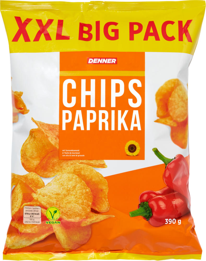Profital Denner Chips XXLPack, Paprika, 390 g CHF 2.85 bei Denner