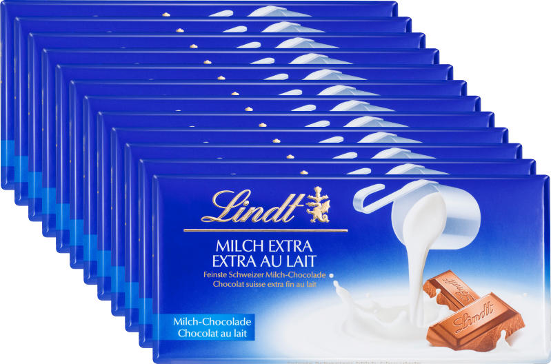 Lindt Tafelschokolade Milch Extra, 12 x 100 g