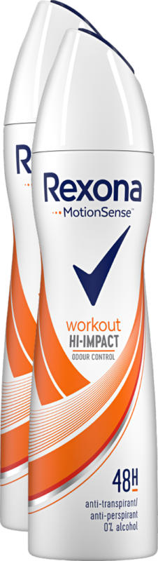 Rexona Deo Spray Aerosol Workout, Women, High Impact, 2 x 150 ml