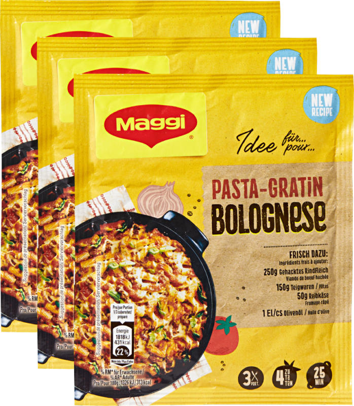 Miscela di spezie per Pasta gratinata alla bolognese Maggi Mix, 3 x 57 g