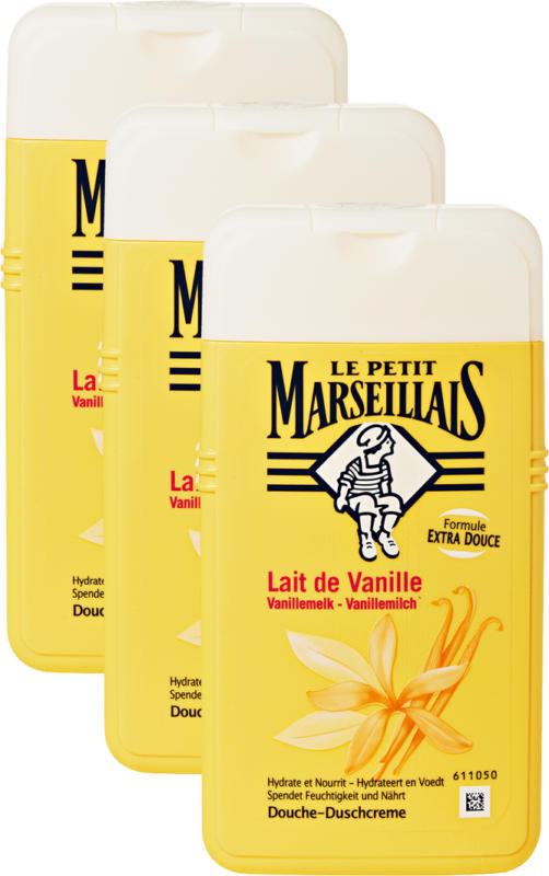 Crème douche Le Petit Marseillais, Lait de vanille, 3 x 250 ml