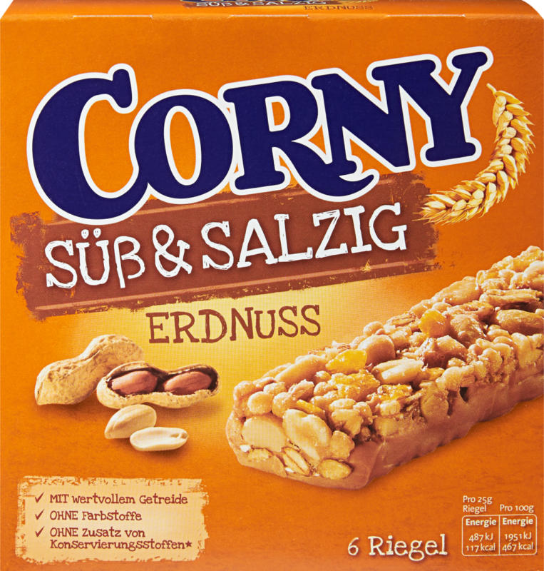 Corny Süss & Salzig Riegel, Erdnuss, 6 x 25 g