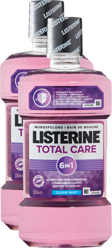 Bain de bouche Total Care Listerine, 2 x 500 ml
