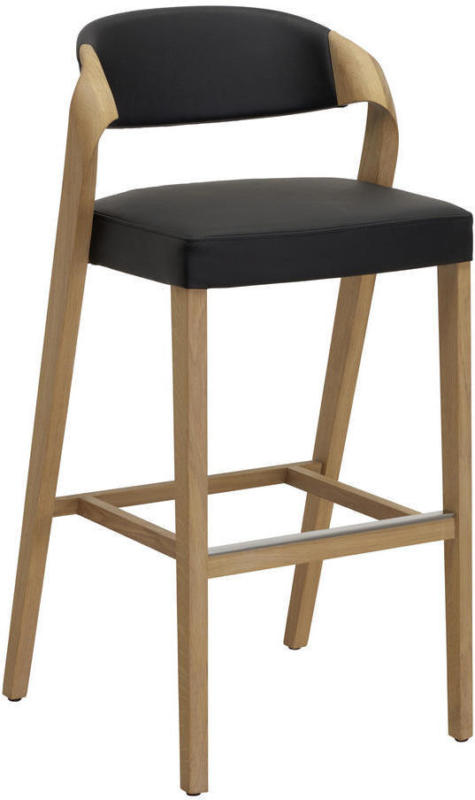 Barhocker in Holz, Leder Schwarz, Eichefarben