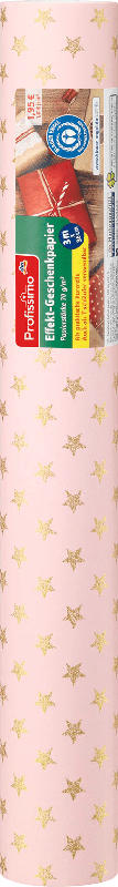 Profissimo Geschenkpapier Kurzrolle Premium Sterne rosa/gold
