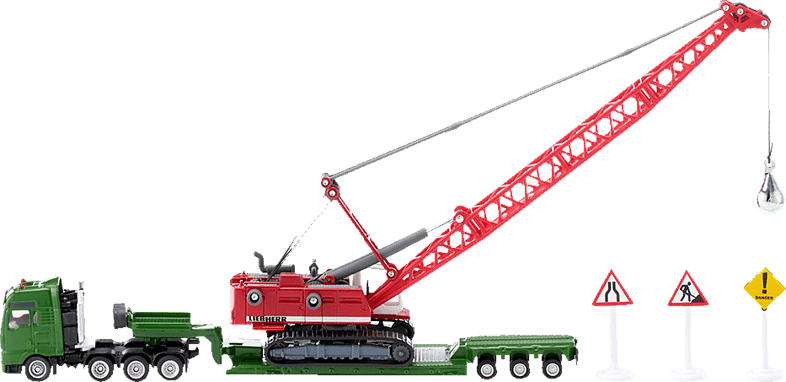 SIKU 1834 Schwertransporter mit Seilbagger, Grün/Rot/Gelb