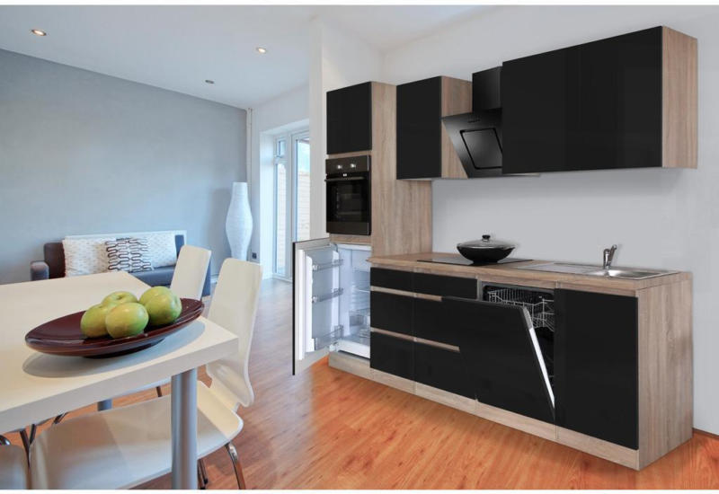 Einbauküche Küchenblock Möbelix Premium B: 280 cm Schwarz Hgl