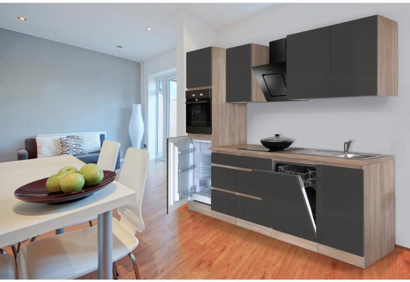Einbauküche Küchenblock Möbelix Premium B: 280 cm Grau Hgl
