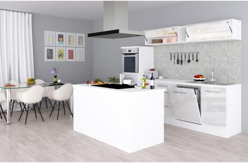 Einbauküche Premium B: 280 cm Weiß Hgl