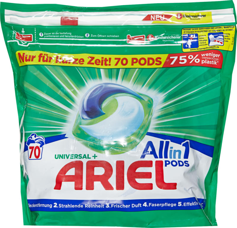 Lessive All in 1 Pods Universal Ariel, 70 lessives