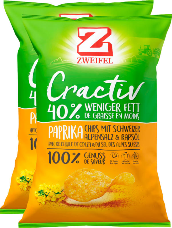 Zweifel Cractiv Chips Paprika, 2 x 160 g