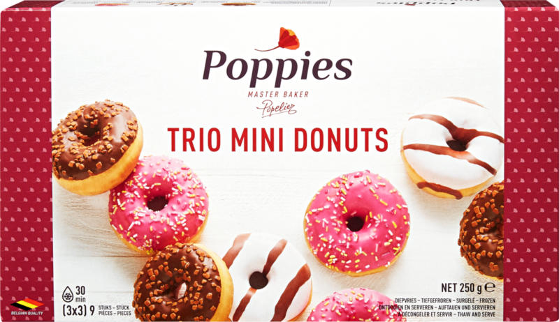 Poppies Trio Mini Donuts, 3 x 3 pièces, 250 g