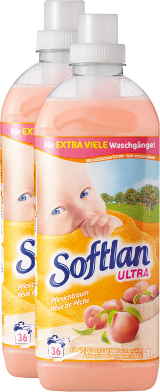 Softlan Ultra Weichspüler Pfirsichtraum, 2 x 36 Waschgänge, 2 x 1 Liter