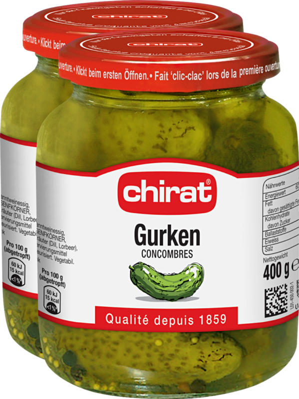 Concombres Chirat, 2 x 215 g