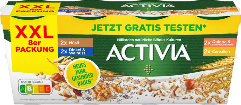 Danone Activia Joghurt probiotisch, assortiert: Müesli, Dinkel & Walnuss, Quinoa & Sonnenblumenkerne, Cerealien, 8 x 115 g
