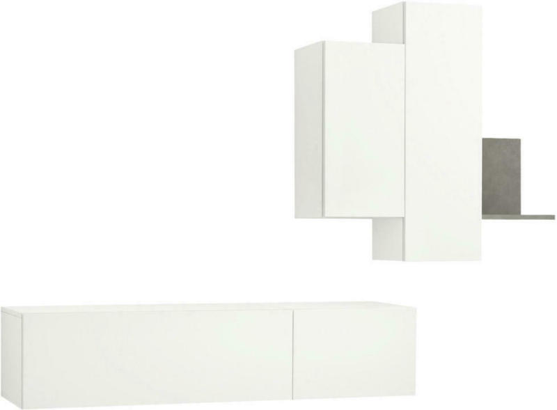 Wohnwand 228,8/35,2/105,6/45/33/30,7 cm in Grau, Weiß