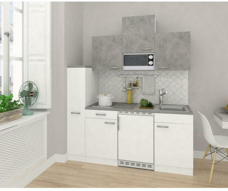 Küchenzeile Economy mit Geräten 180 cm Weiß/Beton Dekor Modern