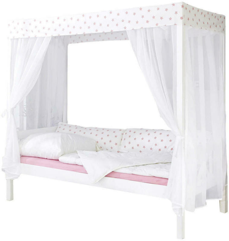 Himmelbett 90/200 cm in Weiß, Hellrosa