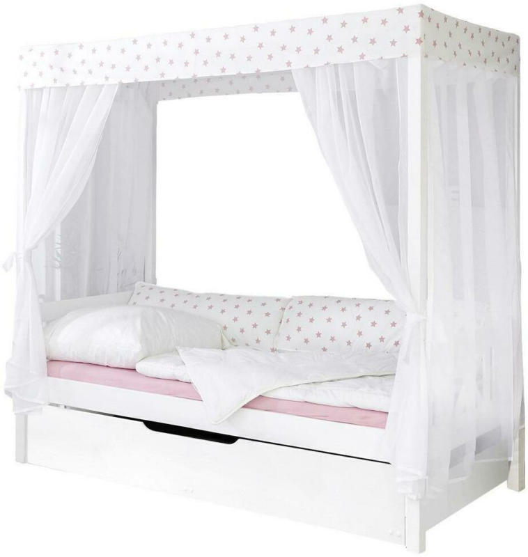 Himmelbett Ausziehbar Echtholz 90x200 Lino, Weiß/ Hellrosa