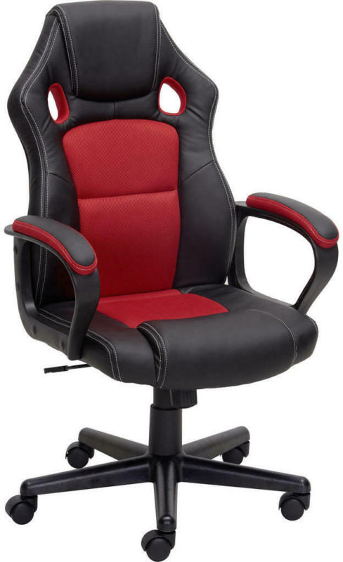 Gamingstuhl in Lederlook Rot, Schwarz