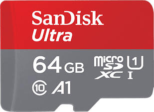 SANDISK Ultra A1+AD - Micro-SDXC-Schede di memoria (64 GB, 100 MB/s, Grigio/Rosso)