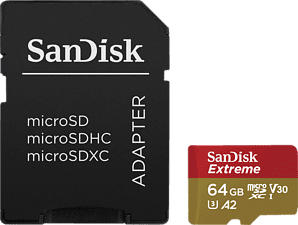SANDISK Extreme® 160MB/S A2+AD - Micro-SDXC-Speicherkarte (64 GB, 160 MB/s, Schwarz)
