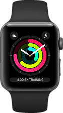 APPLE Watch Series 3 42 mm - Smartwatch (140-210 mm, Kunststoff, Armband: Schwarz / Gehäuse: Dunkelgrau)