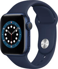 APPLE Watch Series 6 (GPS) 40 mm - Smartwatch (130 - 200 mm, Fluorelastomer, Blau/Dunkelmarine)