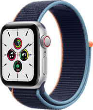 APPLE Watch SE (GPS + Cellular) 40 mm - Smartwatch (130 - 200 mm, Nylon intrecciato, Argento/Deep navy)