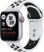 MediaMarkt APPLE Watch Nike Series 6 (GPS + Cellular) 40 mm - Smartwatch (130 - 200 mm, Fluorelastomer, Silber/Pure Platinum/Schwarz)