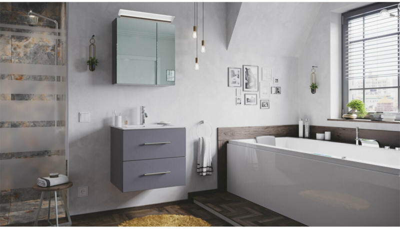 Badmöbel-Set „Homeline 60“, 2-teilig, anthrazit seidenglanz, inkl. Spiegelschrank, mit Design LED-Lampe schwarz