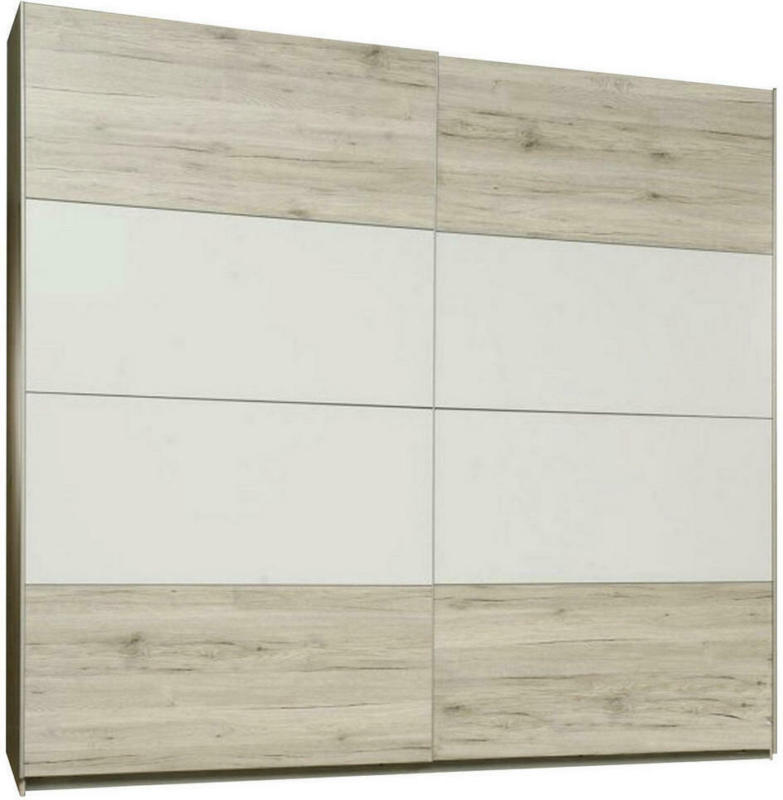 Schwebetürenschrank in Weiß, Eichefarben