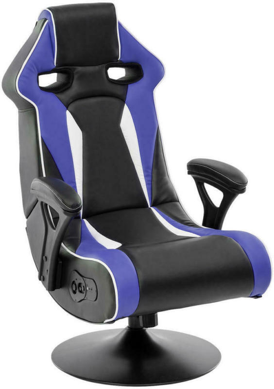 Gamingstuhl in Lederlook Blau, Schwarz, Weiß
