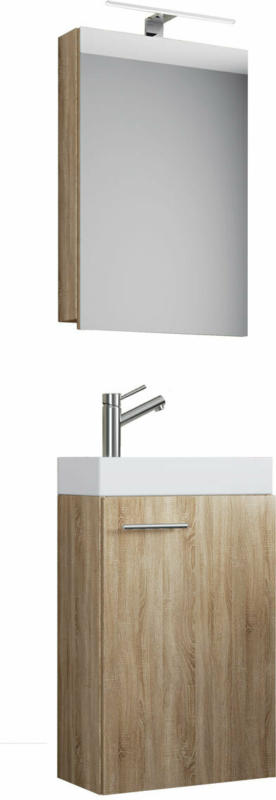 Gäste-Waschplatz „Slito“, mit Spiegelschrank, inkl. Beleuchtung, Sonoma-Eiche