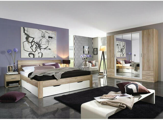 Bett München Eiche Sanremo hell Nachbildung/ alpinweiß 180 cm