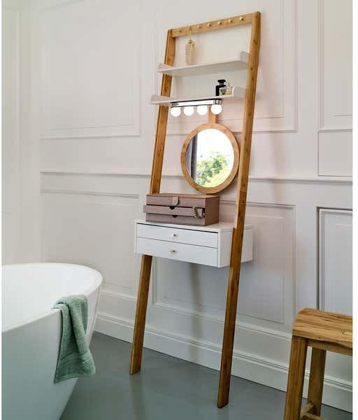 Kosmetik-Regal mit höhenverstellbarem Spiegel, ca. 55x28x178cm